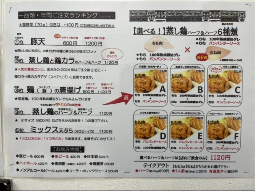 大貫本店のメニューです